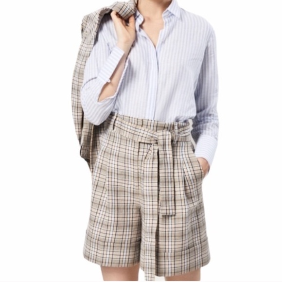 NWOT CHECKED LINEN BLEND BERMUDA SHORTS - 6 - Picture 3 of 13